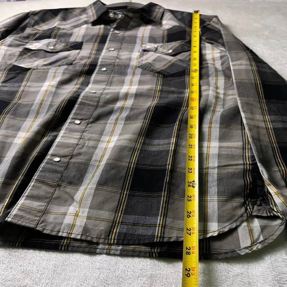 VTG Y2K Levi's Western Pearl Snap Up Shirt Men's L Black Yellow White Tab Cowboy